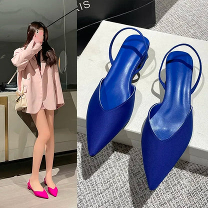 New Brand Women Sandal Shoes Thin Low Heel 4cm Pumps Dress Shoes Ladies Fashion Pointed Toe Shallow Slingback Mules 2024