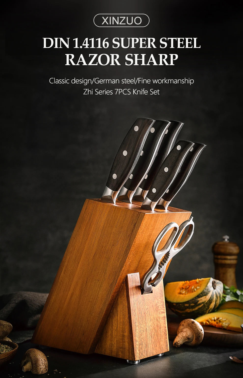 Professional Full 7 PCS Knife Set German 1.4116 Stainless Steel Kitchen Knives Sets