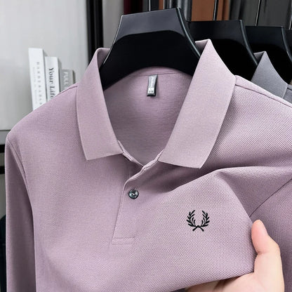 100% pure cotton high-end brand men's long sleeved polo shirt autumn fashion hot selling wheat embroidery golf business T-shirt