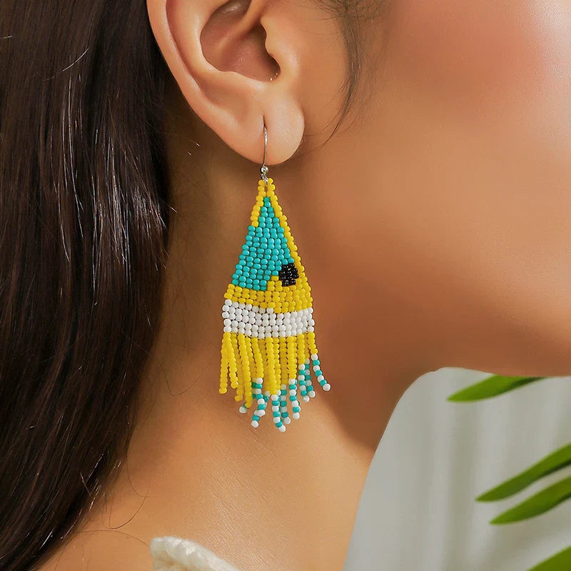 MYYA  White Rice Beads Earrings For Women Retro Boho Tassels Water Drop Earrings Exaggerated Ethnic Style Earrings Jewelry
