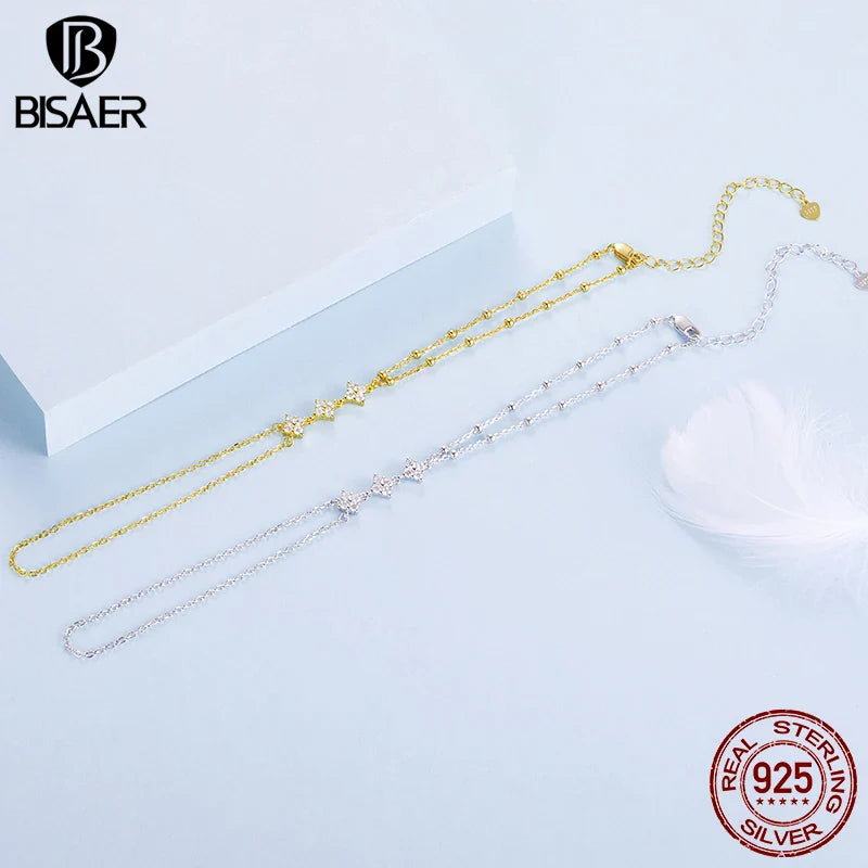 BISAER 925 Sterling Silver Finger Ring Bracelet Hand Chain Trendy Thin Dainty Stackable Chain Plated Gold for Women Fine Jewelry