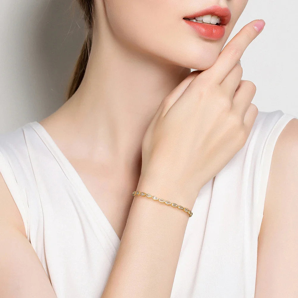 ORSA JEWELS Authentic 925 Sterling Silver Tennis Chain Bracelet Moulding Process Hanmade High-end Hand Chain for Man Woman SB128