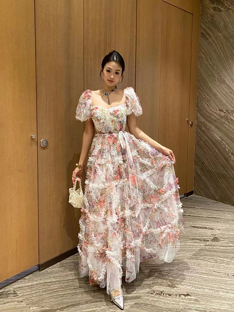 Evening wear Dresses: Sweet Patchwork Mesh Dress For Women