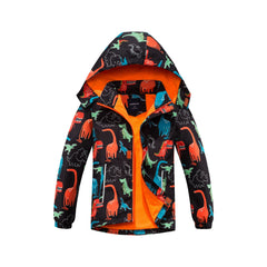 Boys Dinosaur Rain Jackets with Removable Hood Lightweight Waterproof Insulation Warm Windbreakers Raincoats