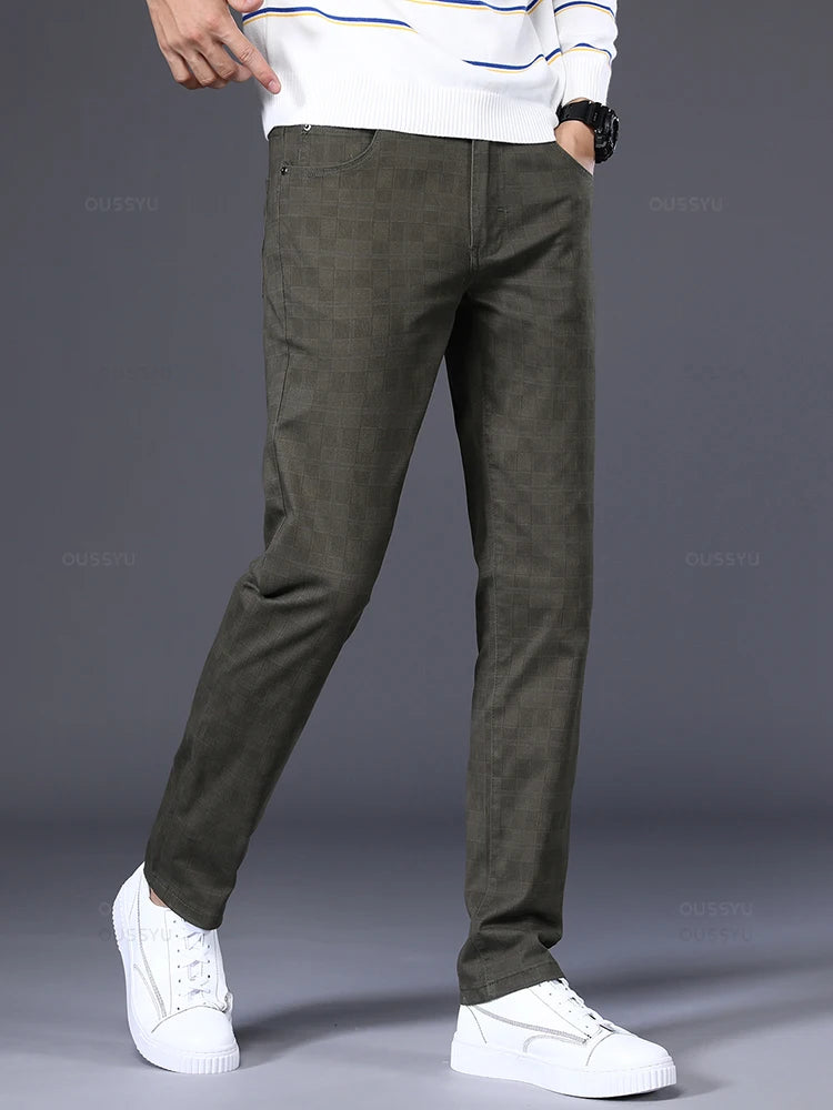 Jeans for Mens Brand Clothing Classics Plaid Casual Pants Men
