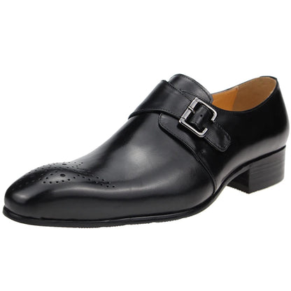 Mens Formal Male Shoe Side Buckle Leather Shoes Pointed Toe Bullock Carving classic style Classic gentleman Formal wear Pointed
