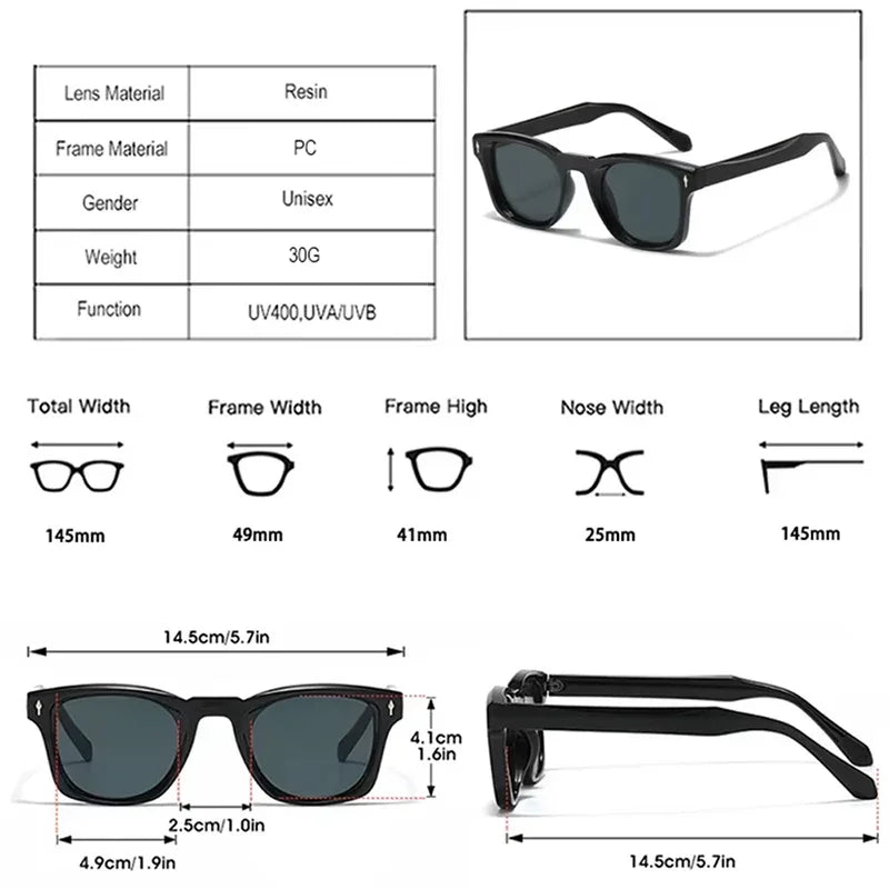JNPCXI Retro Rivets Square Sunglasses Women Fashion Gradient Shades UV400 Men Green Black Sun Glasses