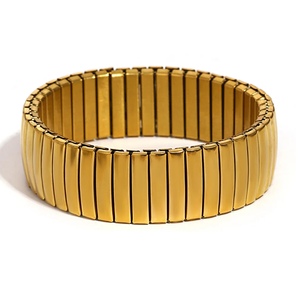 Freetry 18K Gold Plated Stainless Steel Adjustable Bracelet Fashion Elastic Metal Bracelet Trendy Jewelry Accessories Official