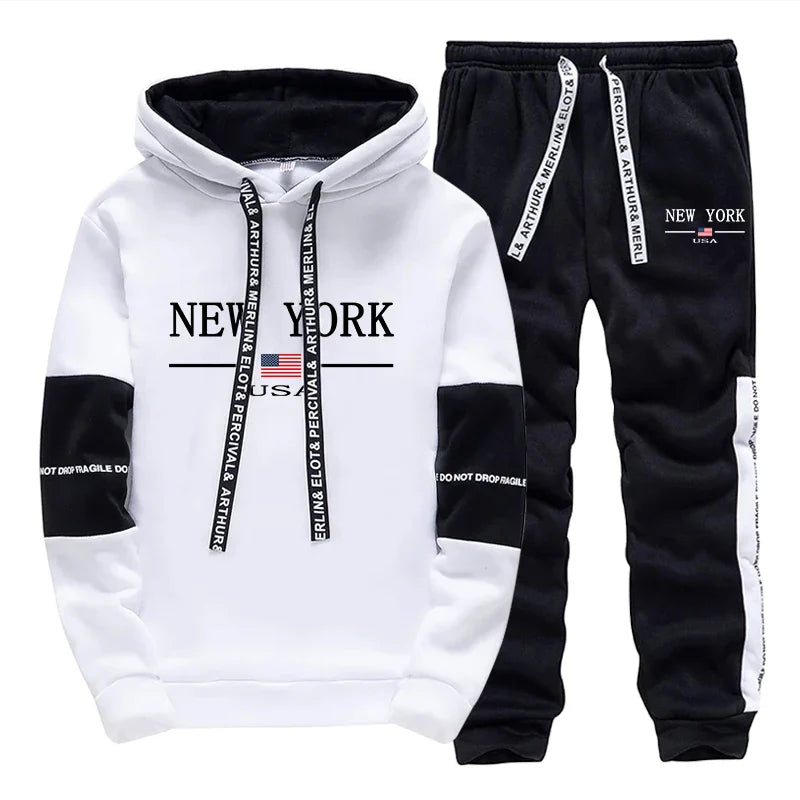 Quality Mens Tracksuit Casual Print Sweatshirts Sports Jogging Mens Clothing Autumn Winter Sportswear Single Piece Hoodie Pants