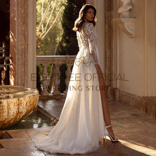White Bridesmaid Dresses: Wedding Dresses Long Sleeve Appliques High Slit