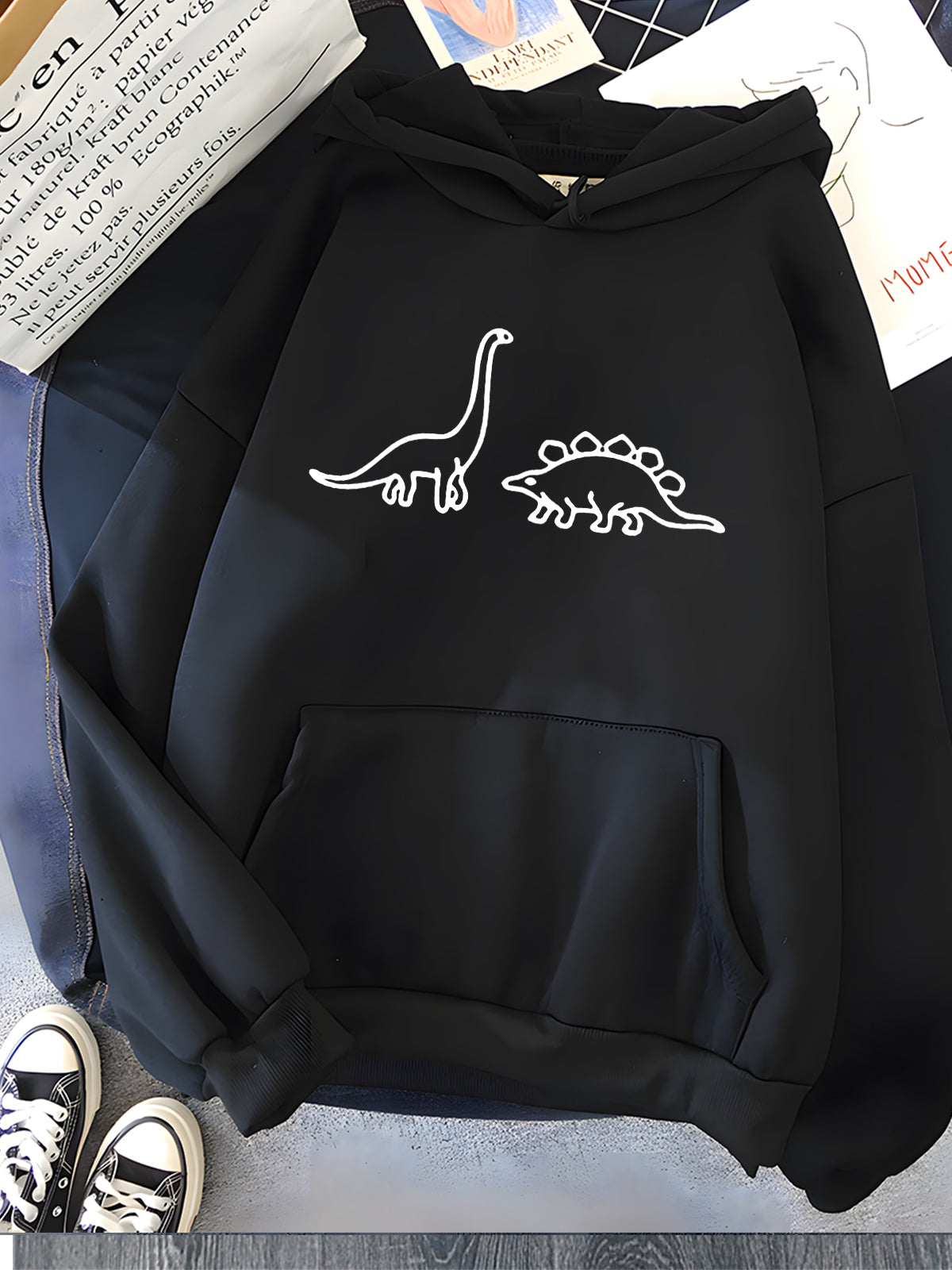 Hirsionsan Kawaii Dinosaurs Print Hoodies Women Soft Warm Loose Casual Sportswear