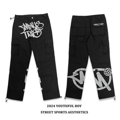 Minus Two Black Cargo Long Pants Fashion High Street Youthful Men