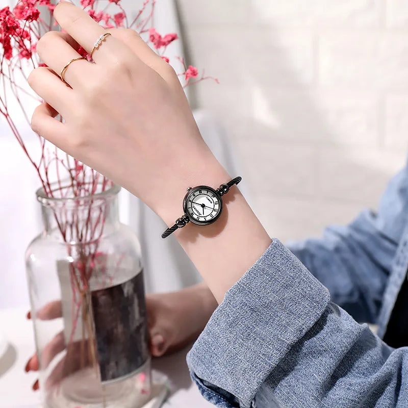 YIKAZE Women Watches Small Gold Bangle Bracelet Watch Stainless Steel Retro Ladies Quartz Wristwatch Clock Fashion Dress Watch
