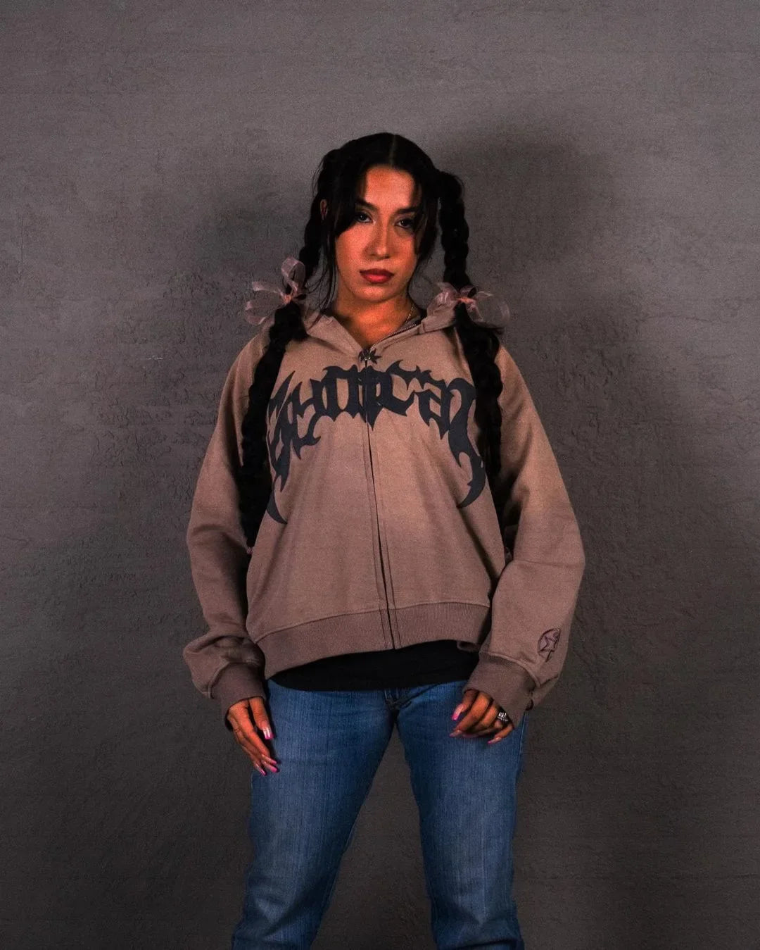 Hooded American retro zipper sweatshirt Gothic letter star print hoodie trendy men's casual
