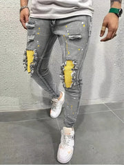 Men's Casual Creative Street Style High Stretch Paint Splatter Ripped