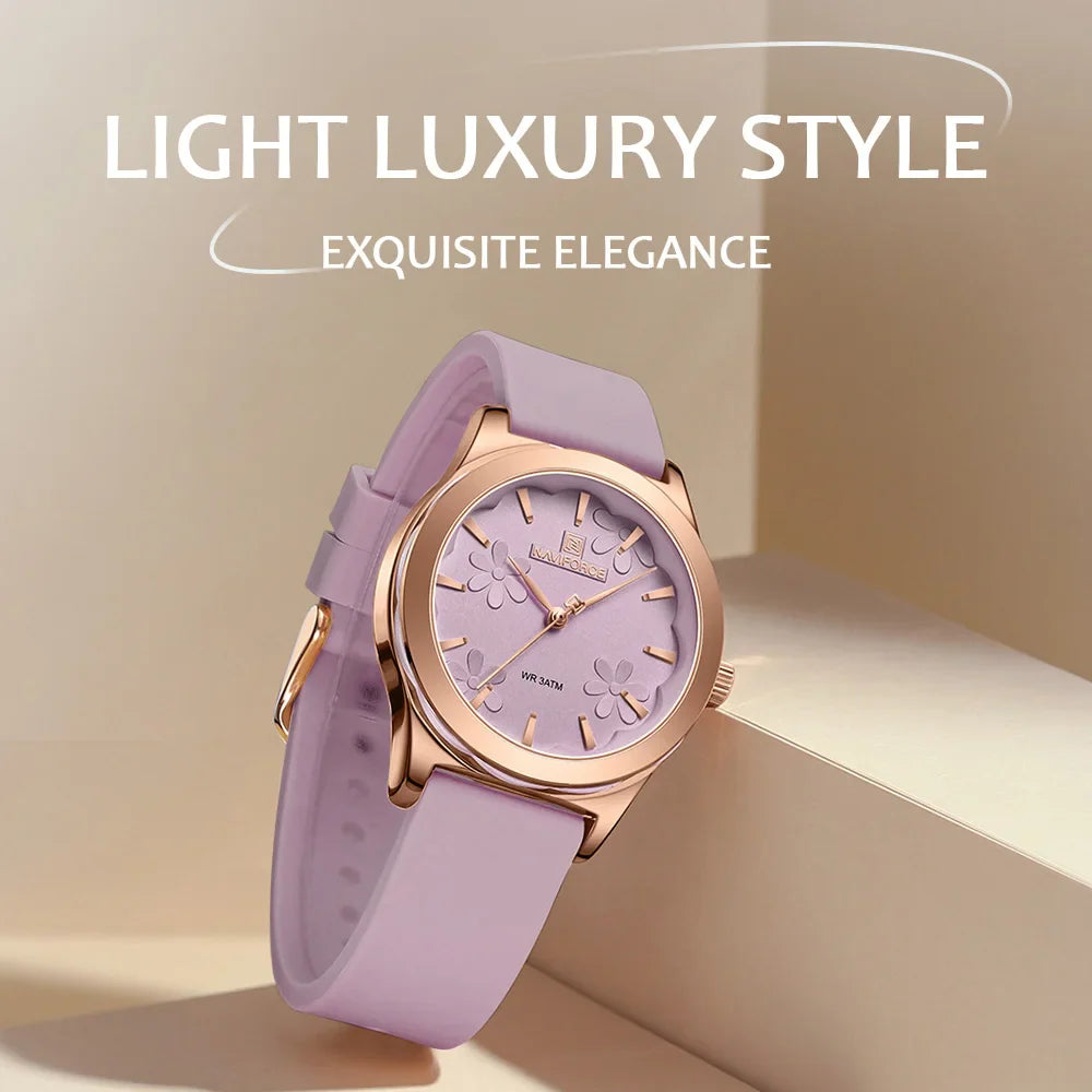 NAVIFORCE Watches for Women Creative Fashion Flower Dial Wristwatch Ladies Quartz Waterproof Shockproof Female Clock Gifts 2024