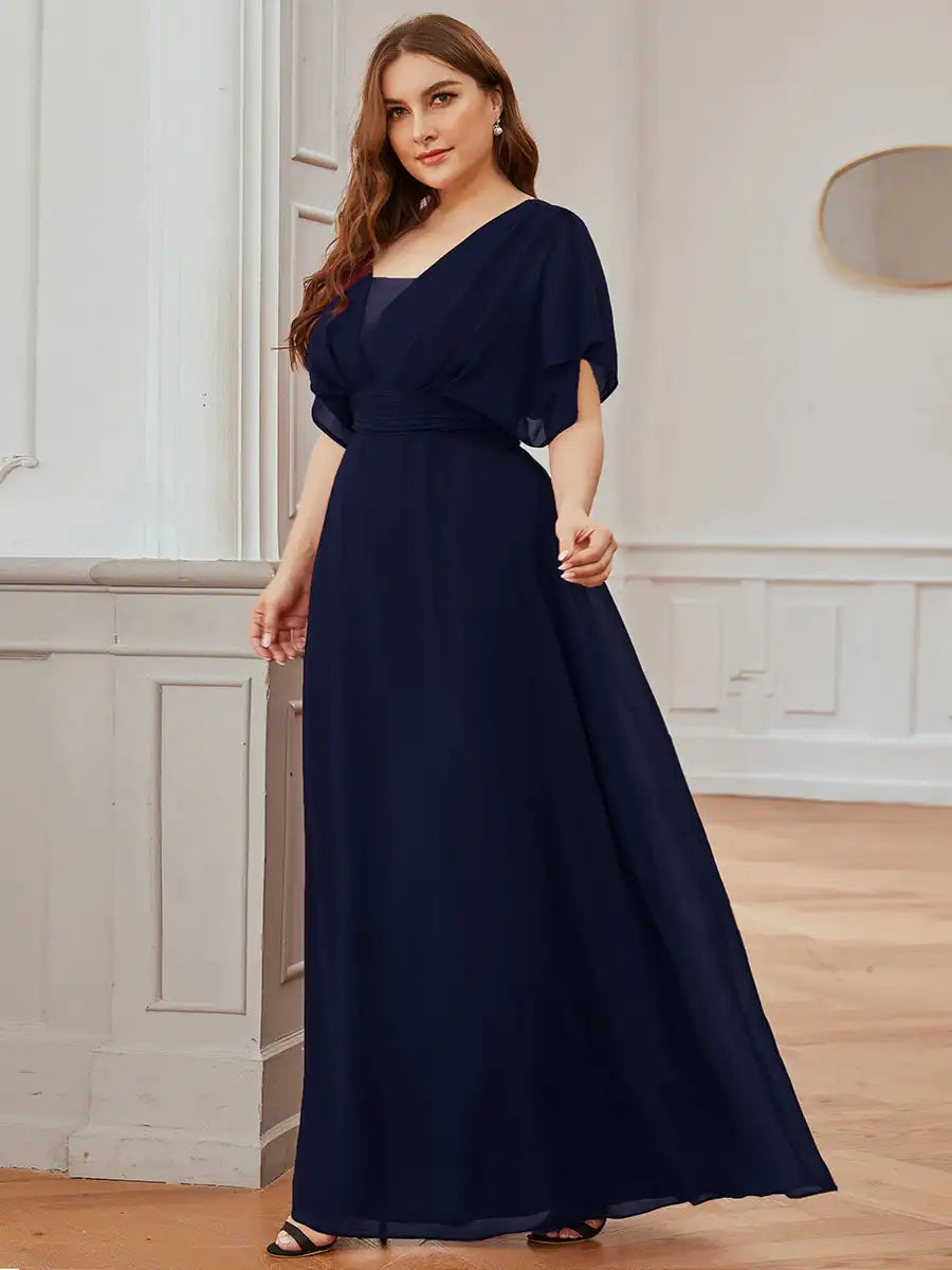 Evening Dresses pretty of A-Line Empire Waist Chiffon Plus Size Navy Blue Evening Dress