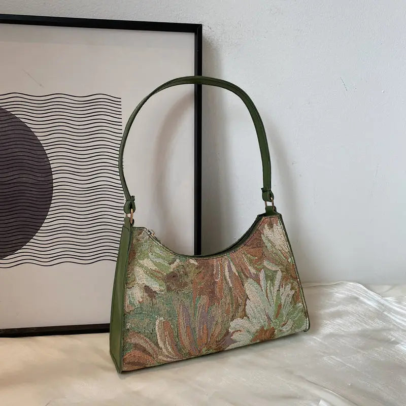 Fashion Vintage Women Oil Painting Design Shoulder Bags Ladies Simple Flower
