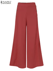 Summer Casual Suit Pants ZANZEA Elegant OL Women Wide Leg Pant Capris Solid Trouser