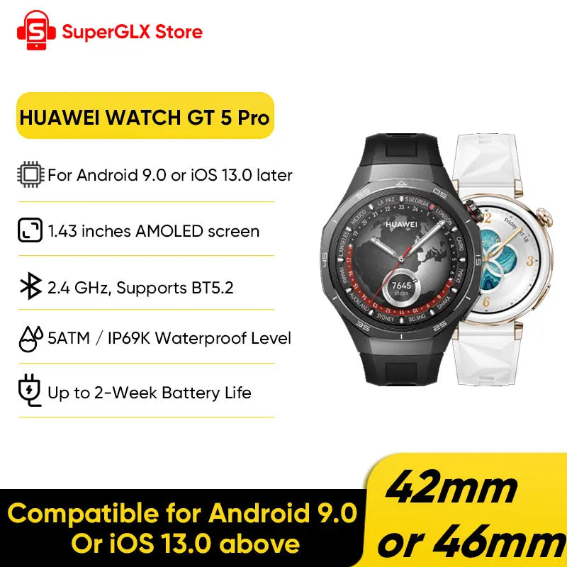 Global Version HUAWEI WATCH GT 5 Pro Ceramic and Titanium Smartwatch Compatible with iOS and Android Up To 14 days Long Battery
