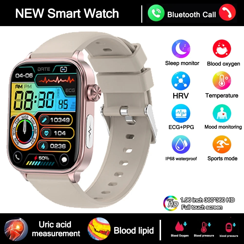 2025 New 24-Hour Health Monitoring Smart Watch Men Uric Acid Blood Lipids Heart Rate Bluetooth Call Smartwatch Women