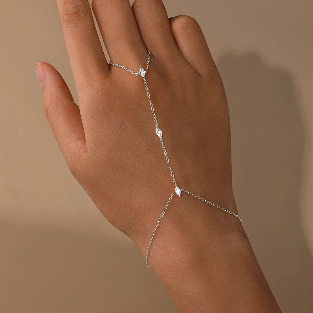 ROXI 925 Sterling Silver Evil eyes Blue/White Zircon Bracelet With Finger Design For Women Hand Chain Bracelet Party Jewelry