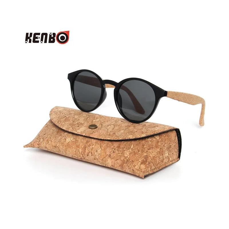 Kenbo High Quality Round Wood Bamboo Grain Polarized Sunglasses With Case Fashion Women Man Shades Wooden Sunglasses