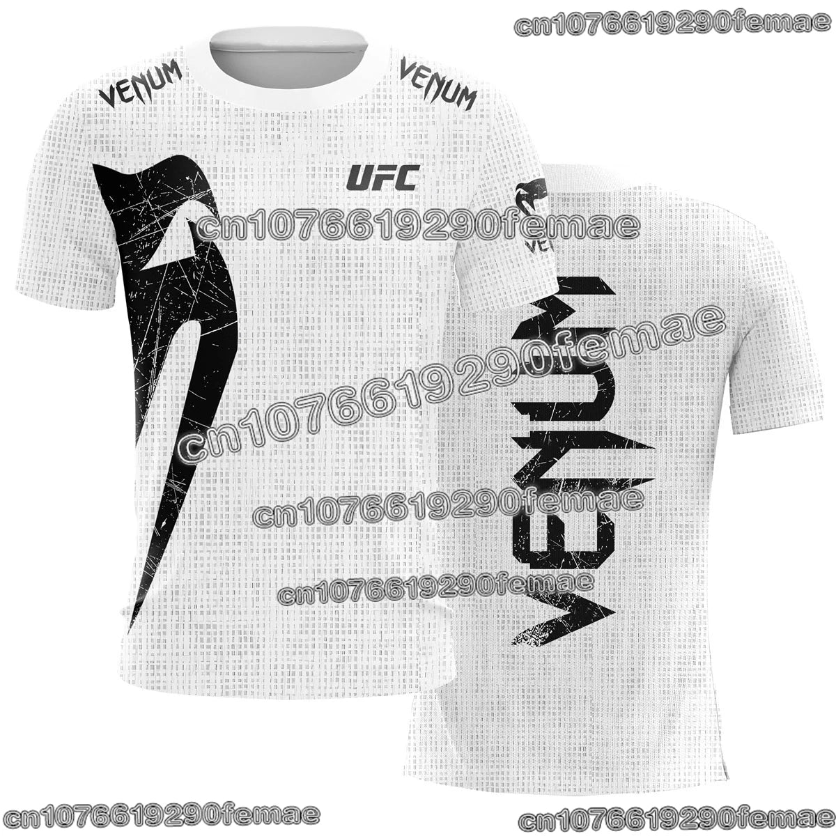 Trendy UFC Men’s Black White T-shirt Summer Casual O-neck Short Sleeve 3D Print Top for Boxing Fitness Training