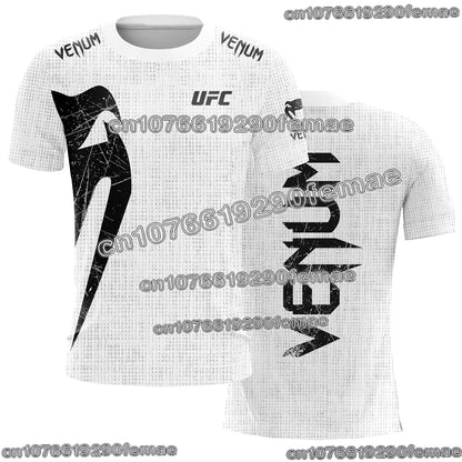 Trendy UFC Men’s Black White T-shirt Summer Casual O-neck Short Sleeve 3D Print Top for Boxing Fitness Training