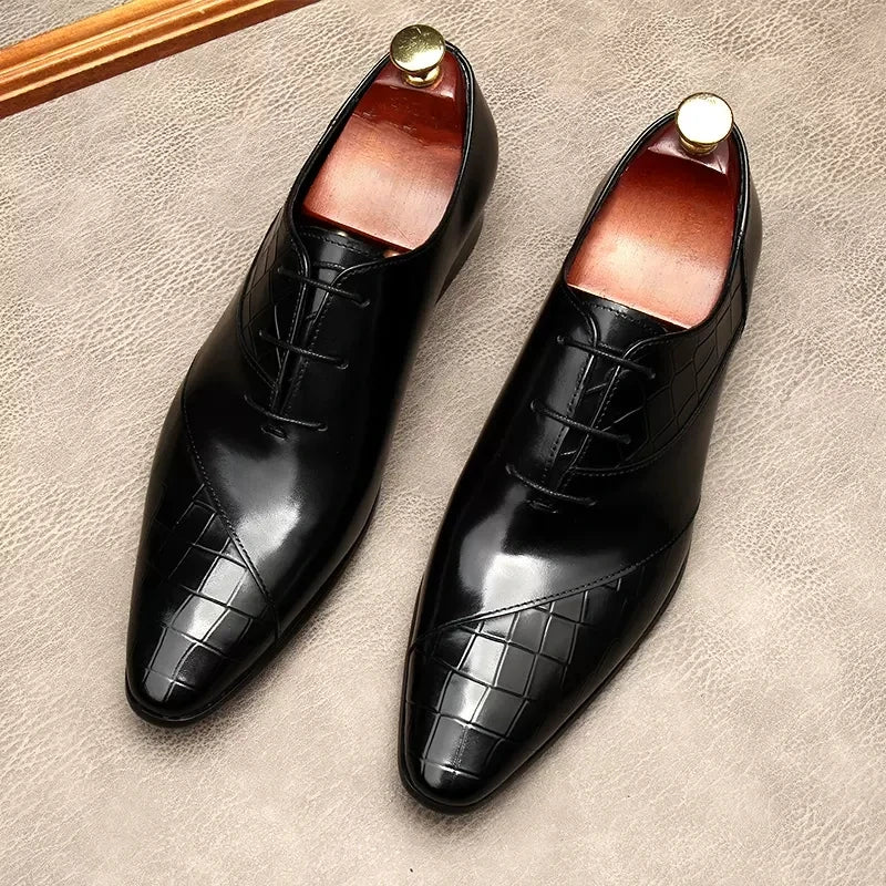 HKDQ Italian Mens Black Dress Shoes Wedding Genuine Leather Lace Up Mens Oxford Shoes Brogue Classic Business Men Formal Shoes