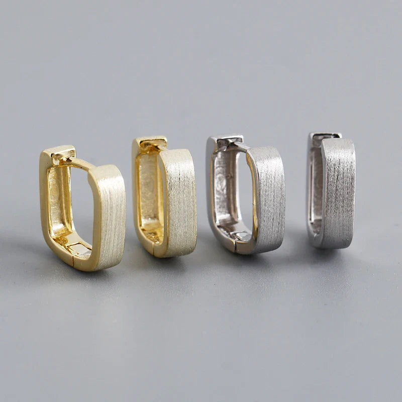WANTME 925 Sterling Silver Fashion Matte Square Ear Clasps for Women European Statemnet Gold Huggies Hoop Earring Jewelry Gift