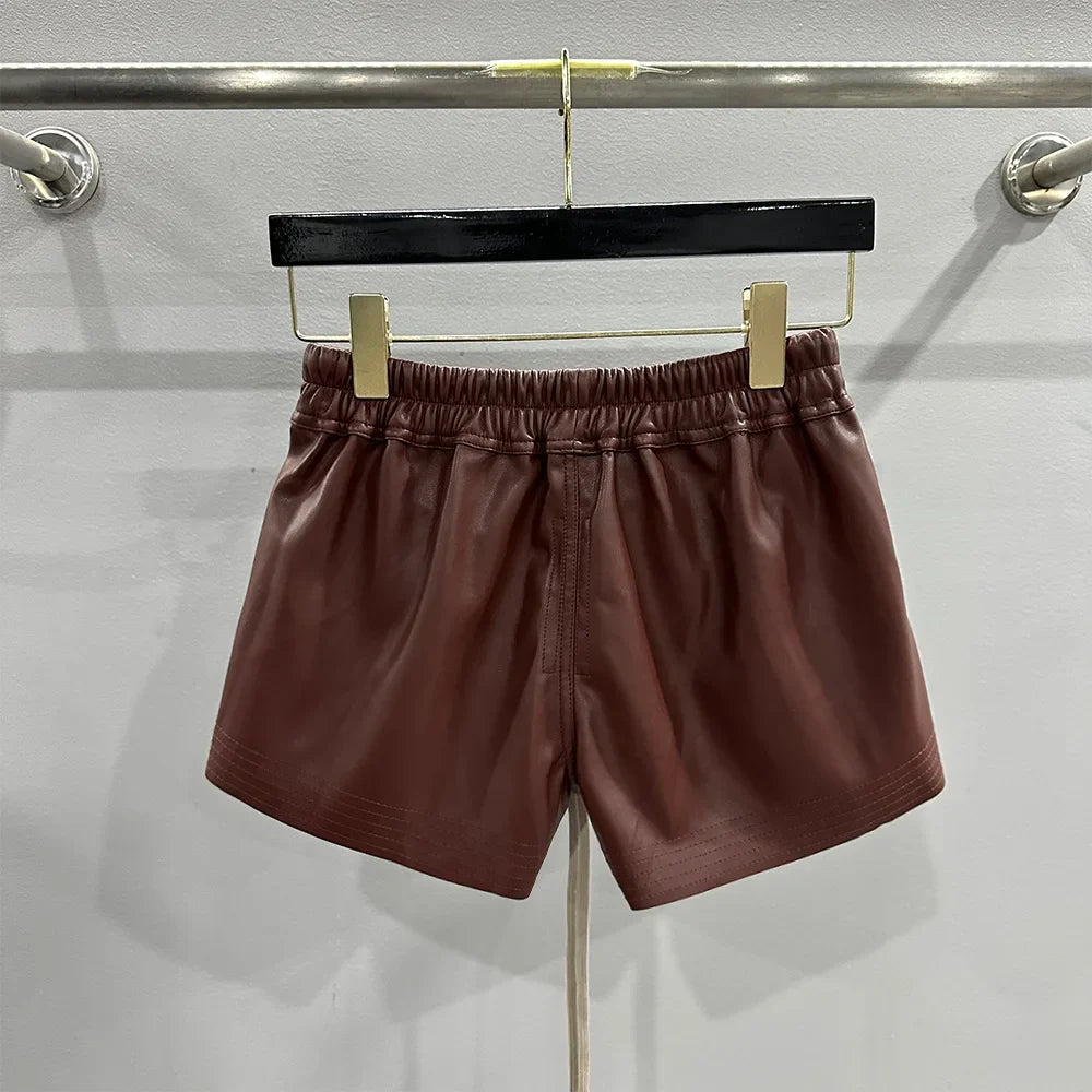 Women's Fashion Basic PU Leather Four Corner Pockets Comfortable Shorts New Versatile Black Short Pants