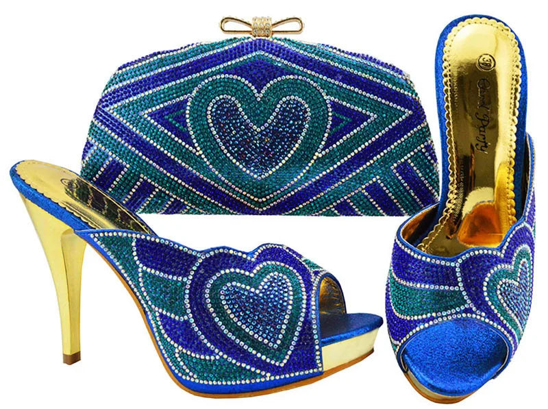 Italy Shoe And Bag For Women ladies High Heel Italian Design Shoe With Matching Bag Special heart-shaped applique diamonds Shoes