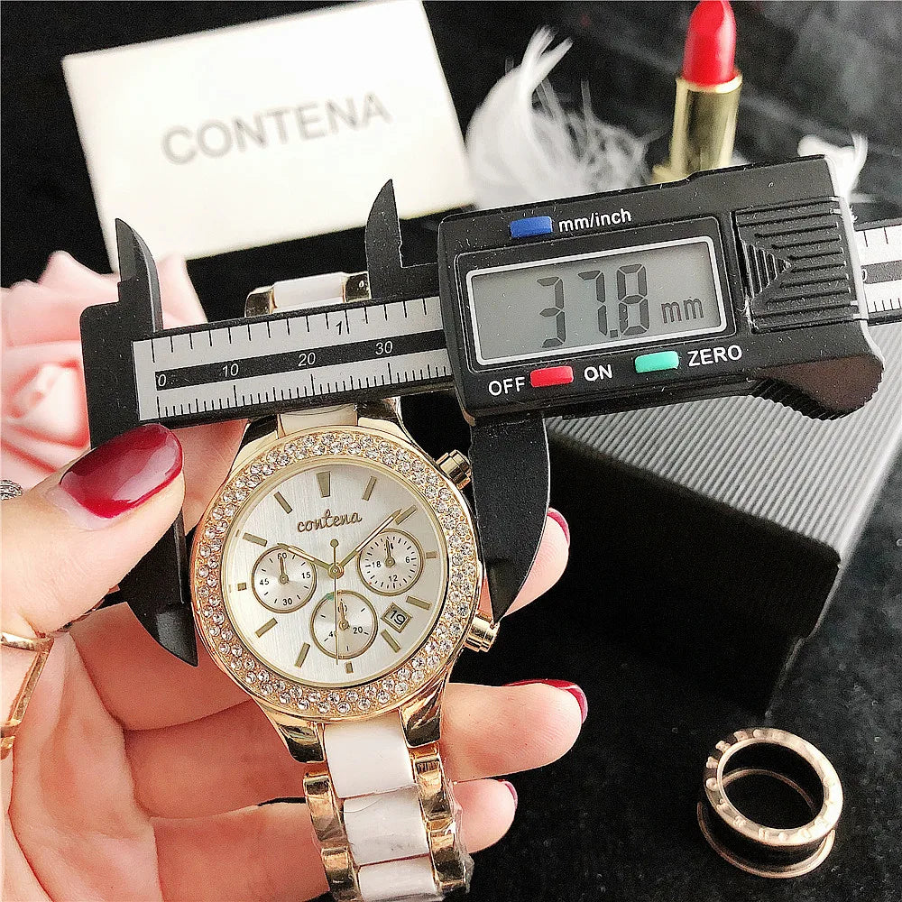 CONTENA Brand Women's Watch Top Luxury Crystal Rose Gold Watches for Women Quartz Wristwatch Bracelet Fashion Clock Montre Femme