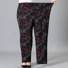 Middle-aged Women Trousers Print Elastic High Waist Casual Pants