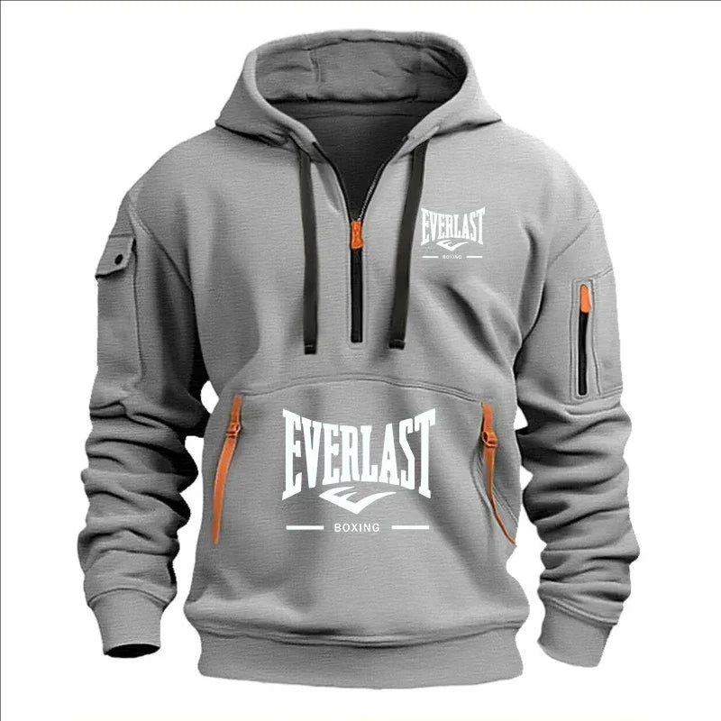 Modo herfst en inverno herenmerkkleding ontwerp met mealous ritsen bedrukte moletom com capuz casual losse trui met capuchon