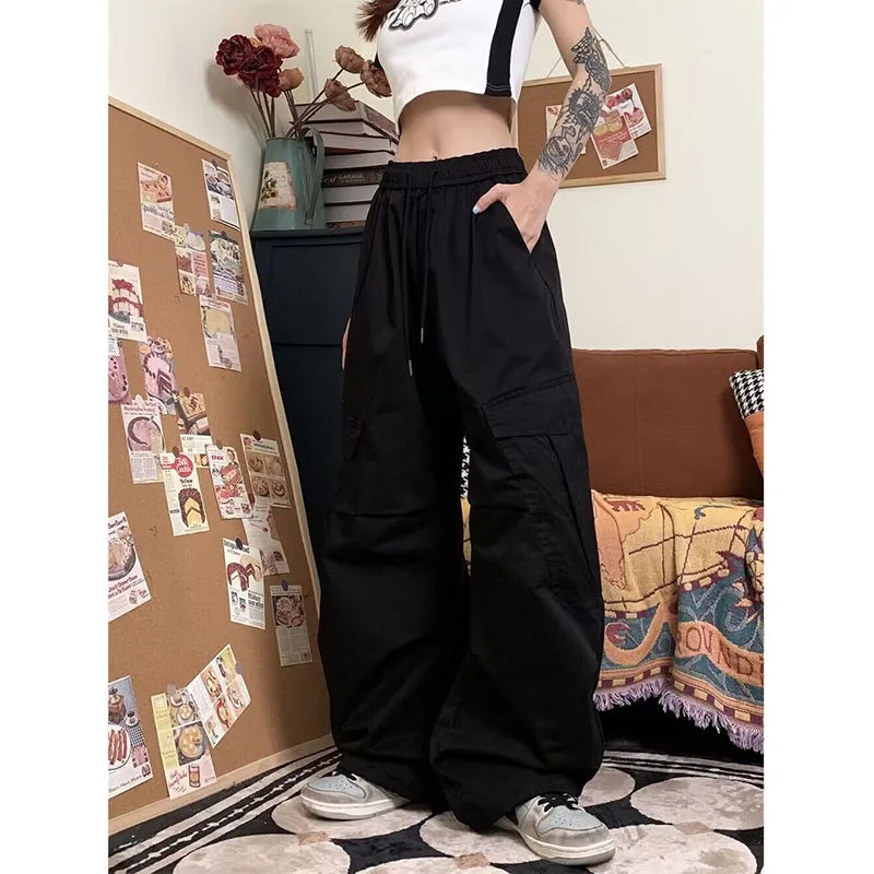 Y2K Streetwear Cargo Pants Women Vintage Big Pocket Baggy Oversize