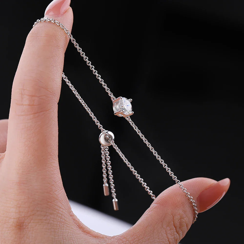 Certified 1CT Moissanite Solitaire Bracelets for Women Real Silver S925 Classic Lab Diamond Adjustable Wrist Chain Jewelry Men