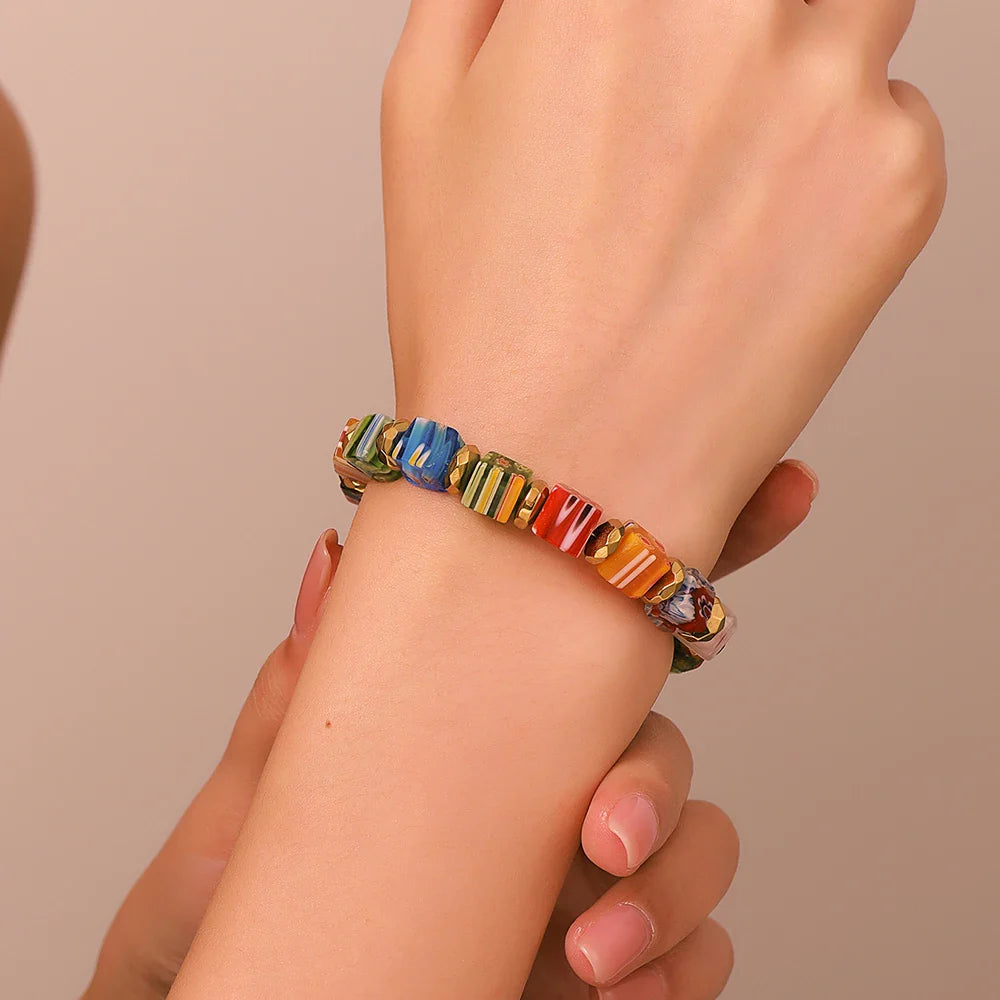 New In Hand-Made Murano Thousand Flower Glass Bead Bracelet Fashion Beaded Diy Personality Crystal Bracelet Women Jewelry