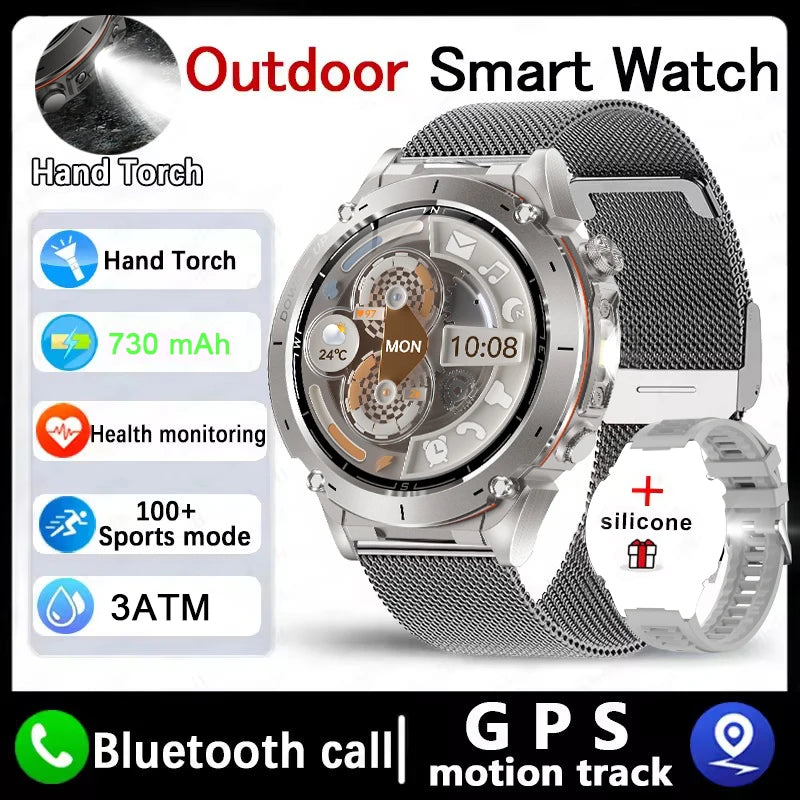 New Men Outdoors Sports Military GPS SmartWatch 10ATM Waterproof 730mAh High Battery Compass NFC HD Call For Android IOS Watch