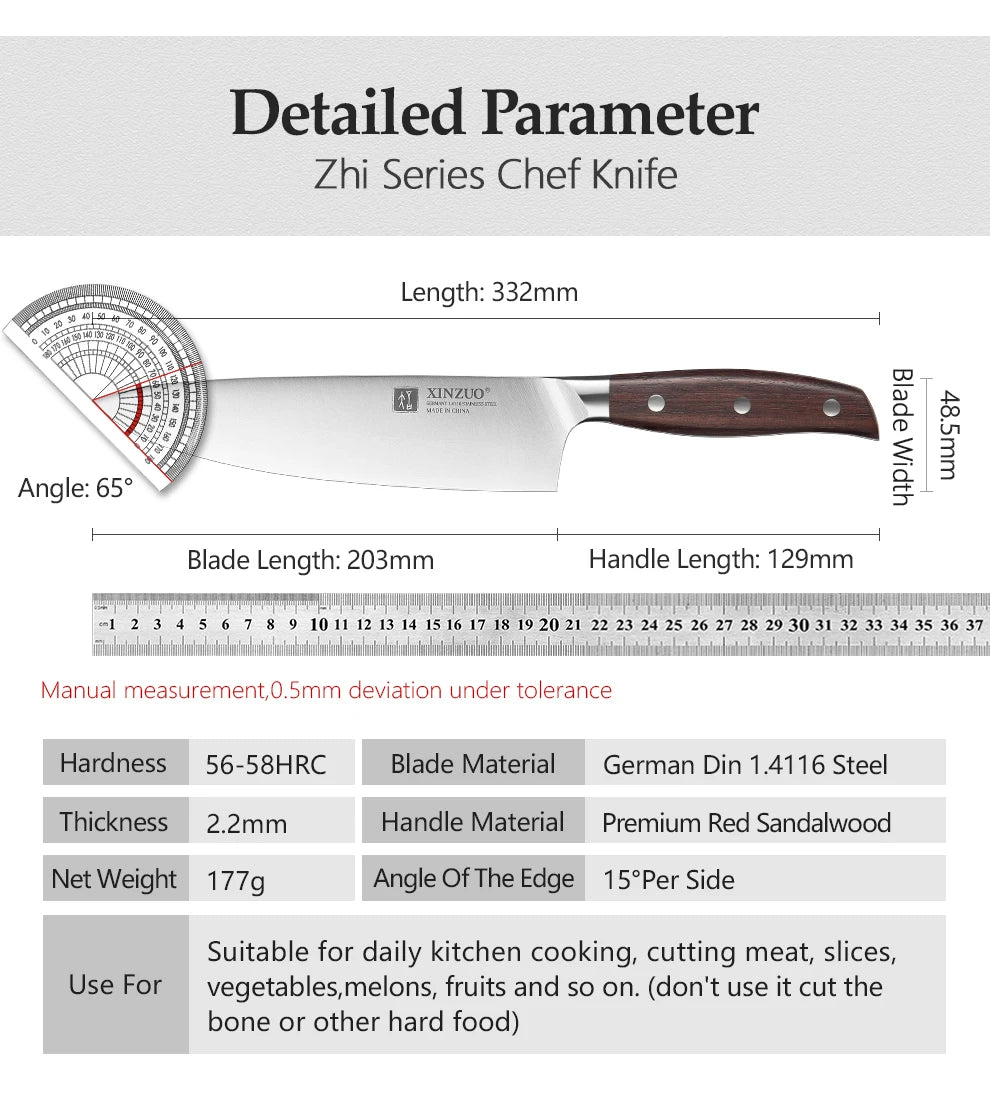 XINZUO 8'' Chef Knife German DIN 1.4116 Steel Kitchen Knives Stainless Steel Meat