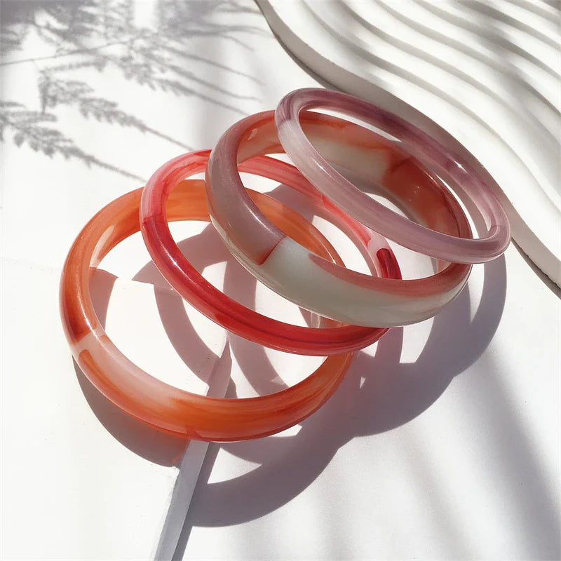 UJBOX 4-Piece Brown & Cream Marble Acrylic Resin Bracelet Bangle Set Stackable Jewelry Lightweight & Eco-Friendly Bulk Discount