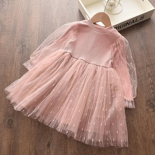 Fall Baby Girl Cute Costume Children Girls Mesh Cotton Dress