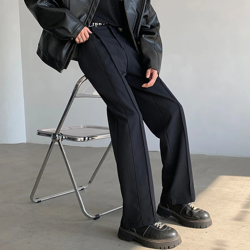 Men Causal Wide Leg Suit Pants Fashion Men's Straight Trousers