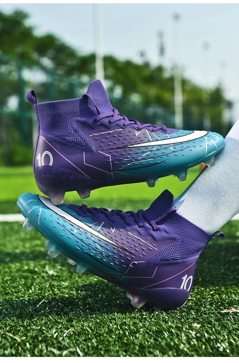 Mens Soccer Cleats High Ankle Football Shoes Long Spikes Outdoor Soccer