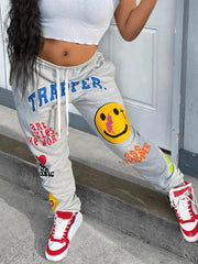 LW Letter Print Drawstring Sweatpants Women's Cinch Bottom Sweatpants High Waisted Athletic Joggers Casual women Trousers