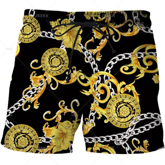 Luxurious Newest Iron Chain 3D Printed Streetwear Men Board Shorts Harajuku Hip Hop Leisure Beach Shorts fitness sports Shorts
