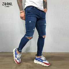 Streetwear Ripped Mens Skinny Pants Broken Man Jeans Joggers Fashion Black