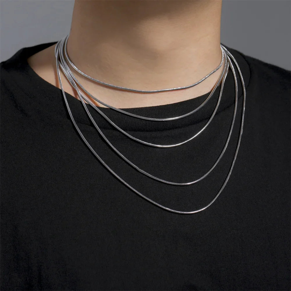 My Shape Round Snake Chain Necklace for Women Men Stainless Steel Link Chain 0.9mm 1.2mm 2mm Chains Choker Fashion Jewelry Gifts