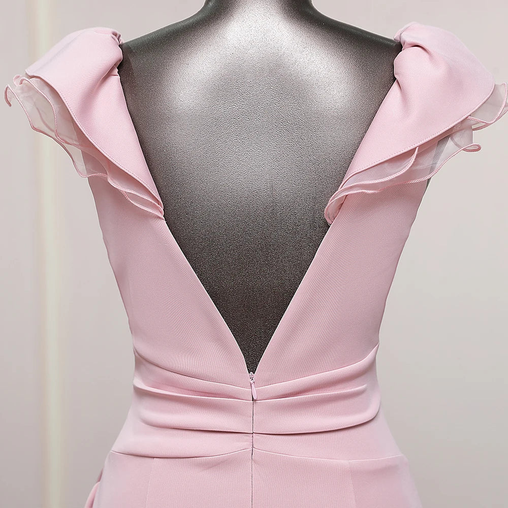 Homecoming Dresses: V-neck candy color pink prom dress luxury evening dresses